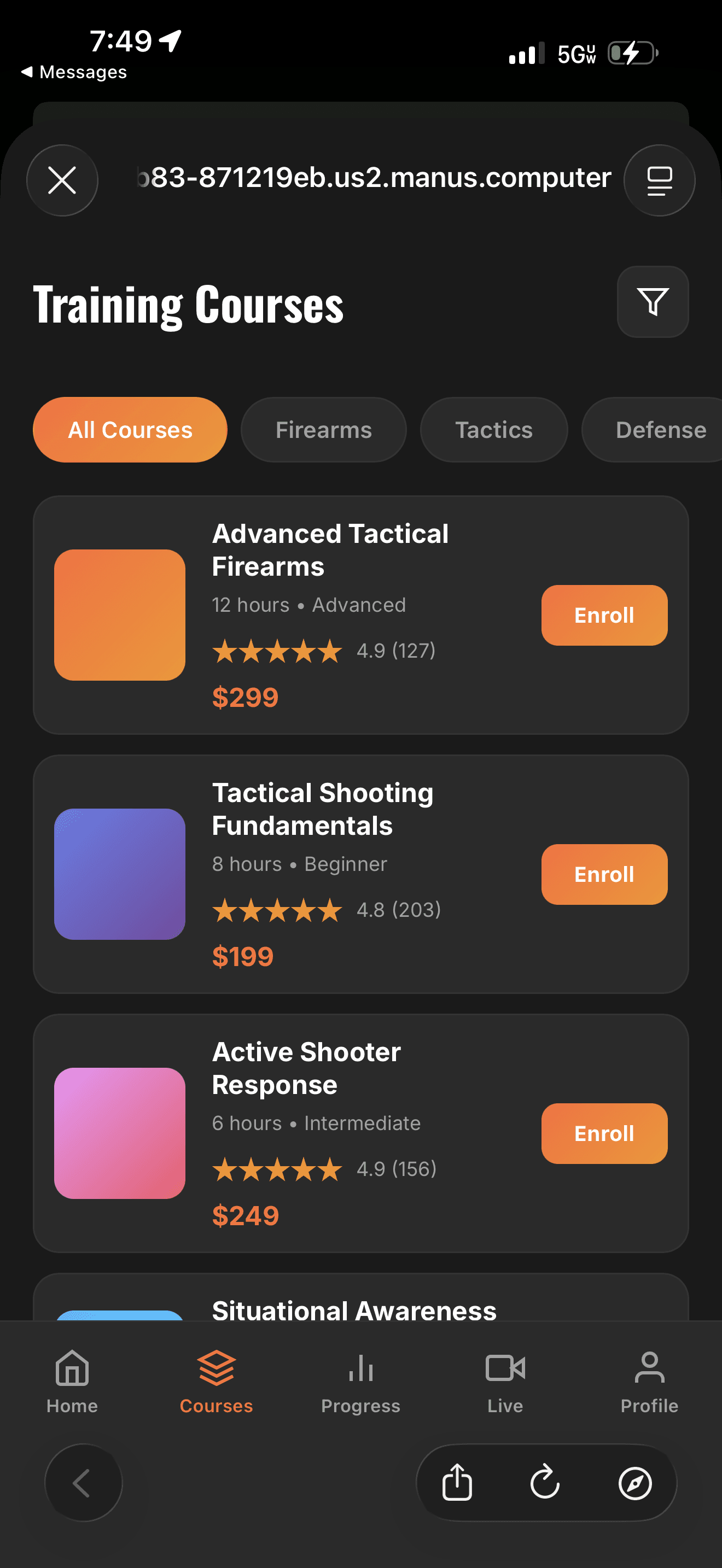 WOFT app — Courses screen