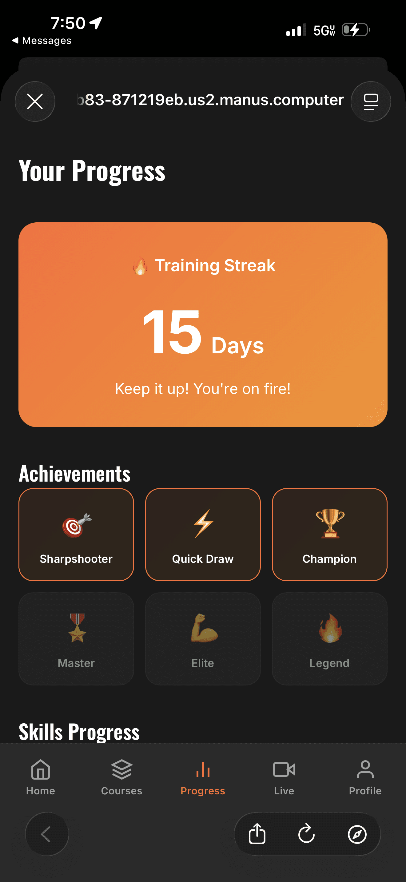 WOFT app — Progress screen